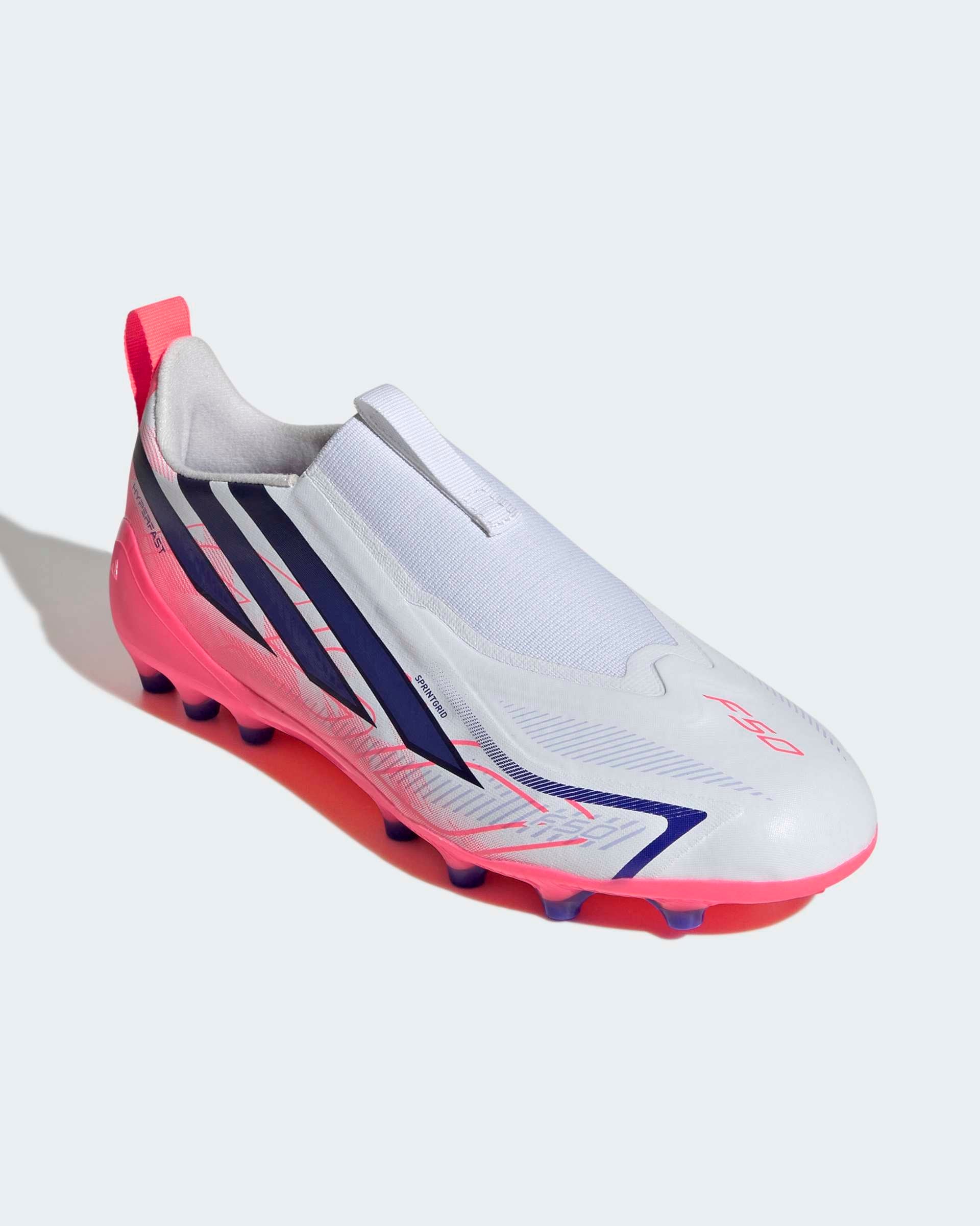 Chuteiras Adidas F50 Hyperfast League LL AG Júnior Branca/Rosa Adidas