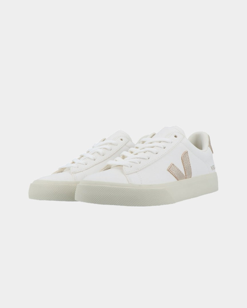Sapatilhas Mulher Veja Campo Leather Branco/Dourado par vista frontal