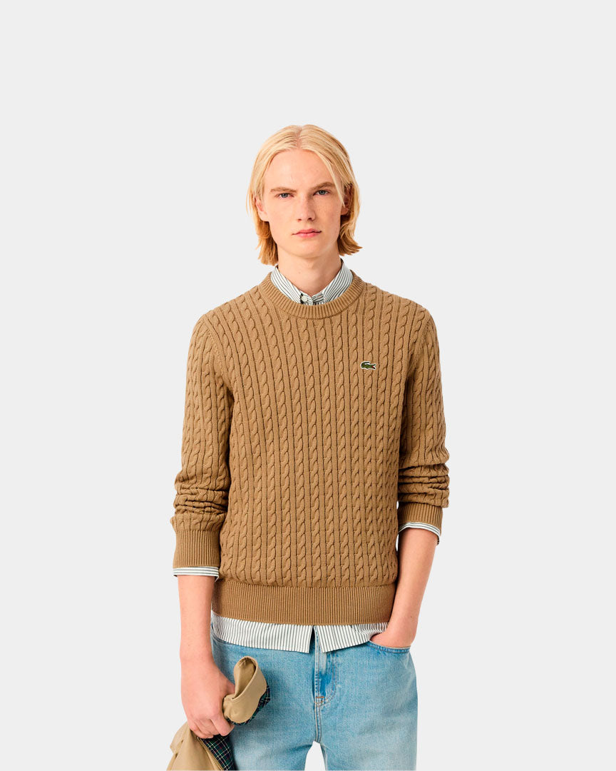 Lacoste Sweater de algodão e malha de cabo Bege AH762700BUH