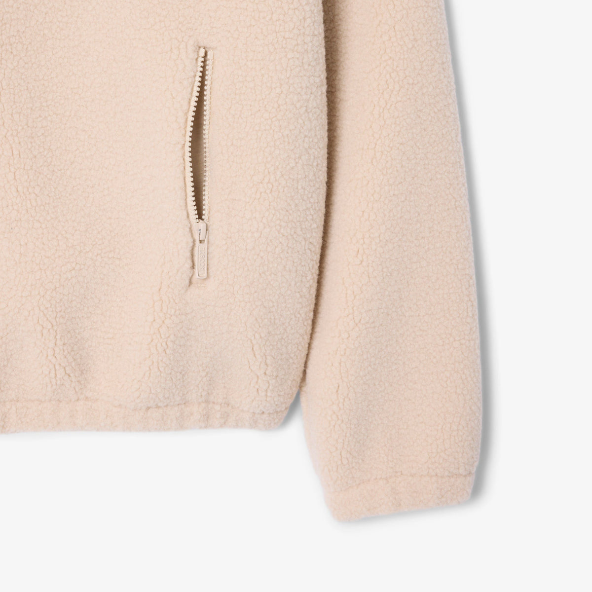 Blusão Mulher Lacoste Oversize de Sherpa com Gola Canelada e Listrada Bege Lacoste
