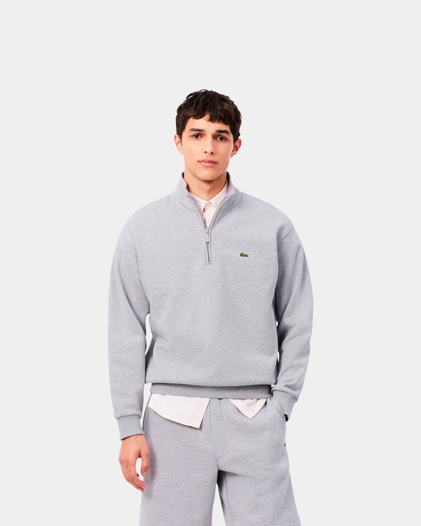 Camisola Cardada Homem Lacoste com Fecho e Gola Cinza Lacoste
