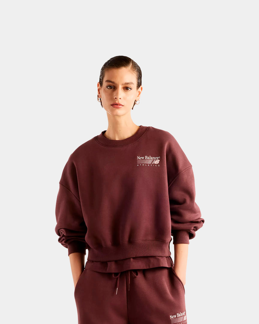 Camisola Mulher New Balance Trackside Fleece Crew Bordô New Balance