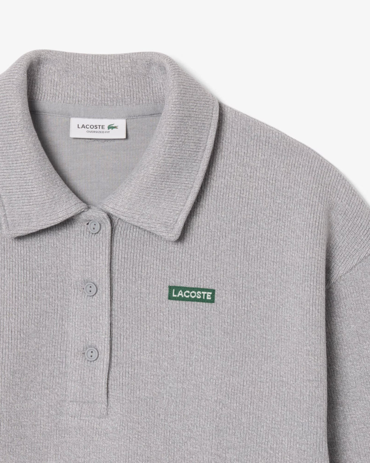 Camisola Oversize Mulher Lacoste com Gola Polo Canelada Cinza Lacoste