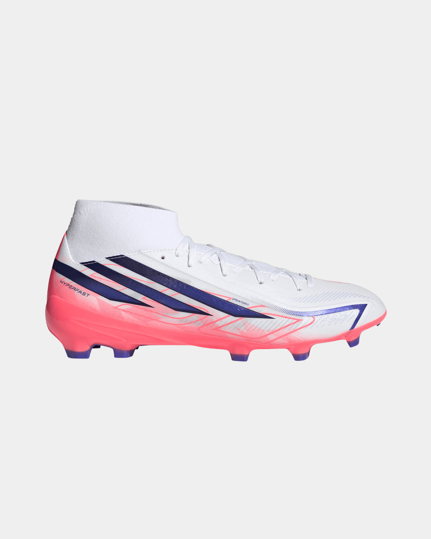 Chuteiras Adidas F50 Hyperfast League Mid FG Branco/Rosa Adidas