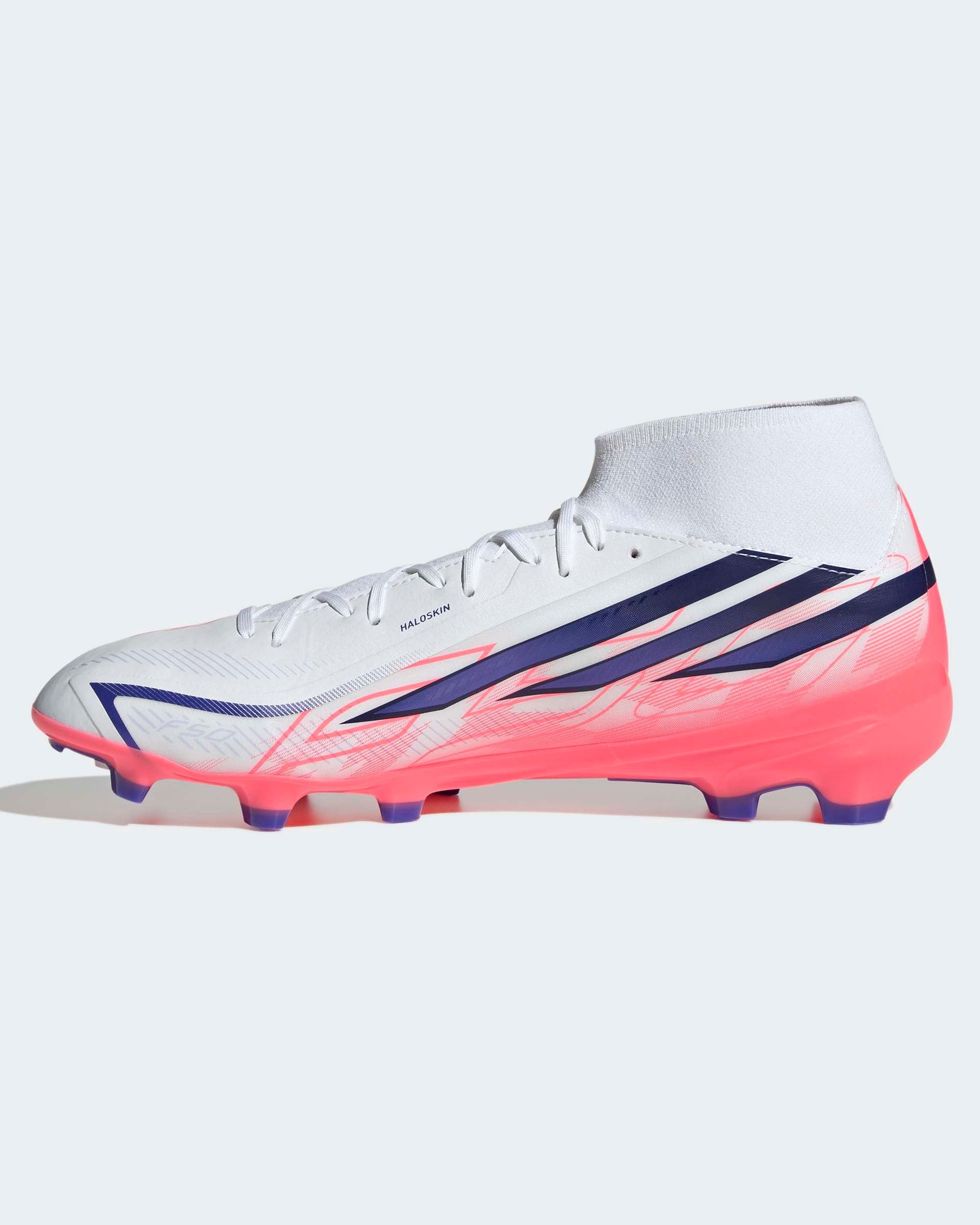 Chuteiras Adidas F50 Hyperfast League Mid FG Branco/Rosa Adidas