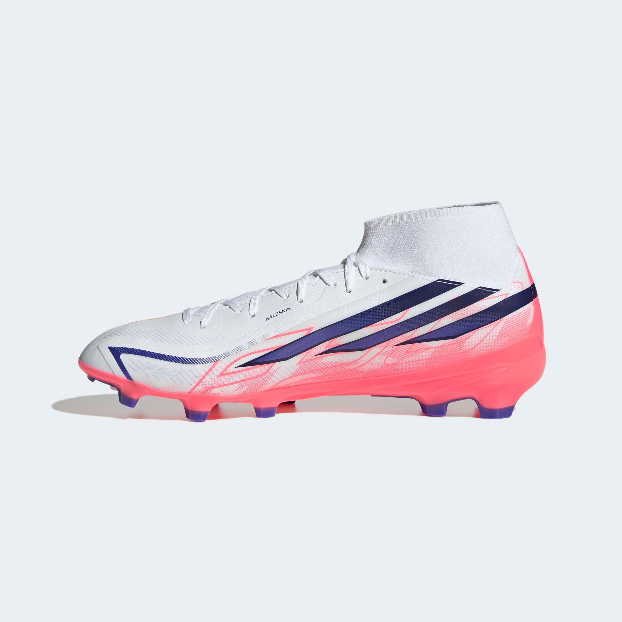 Chuteiras Adidas F50 Hyperfast League Mid FG Branco/Rosa Adidas