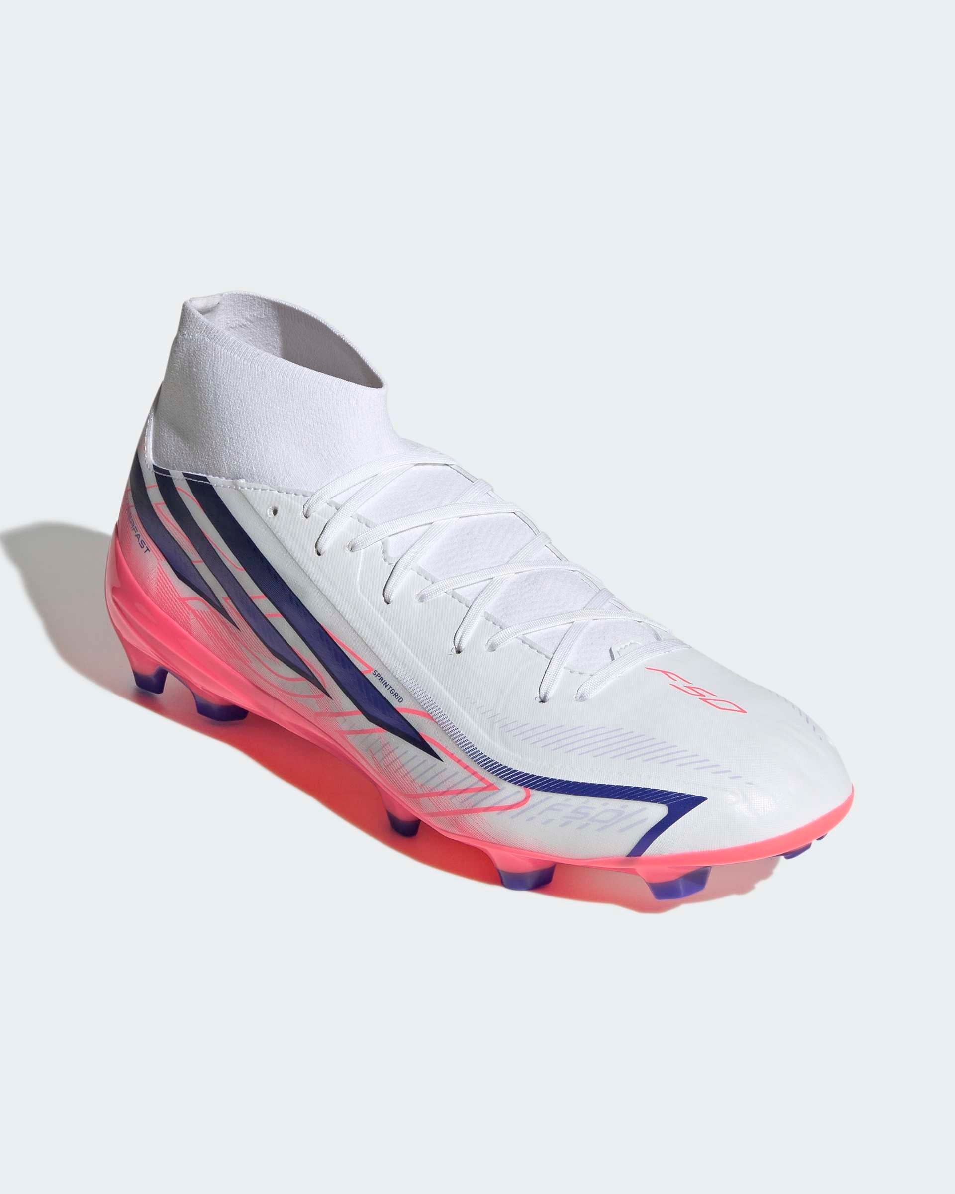 Chuteiras Adidas F50 Hyperfast League Mid FG Branco/Rosa Adidas