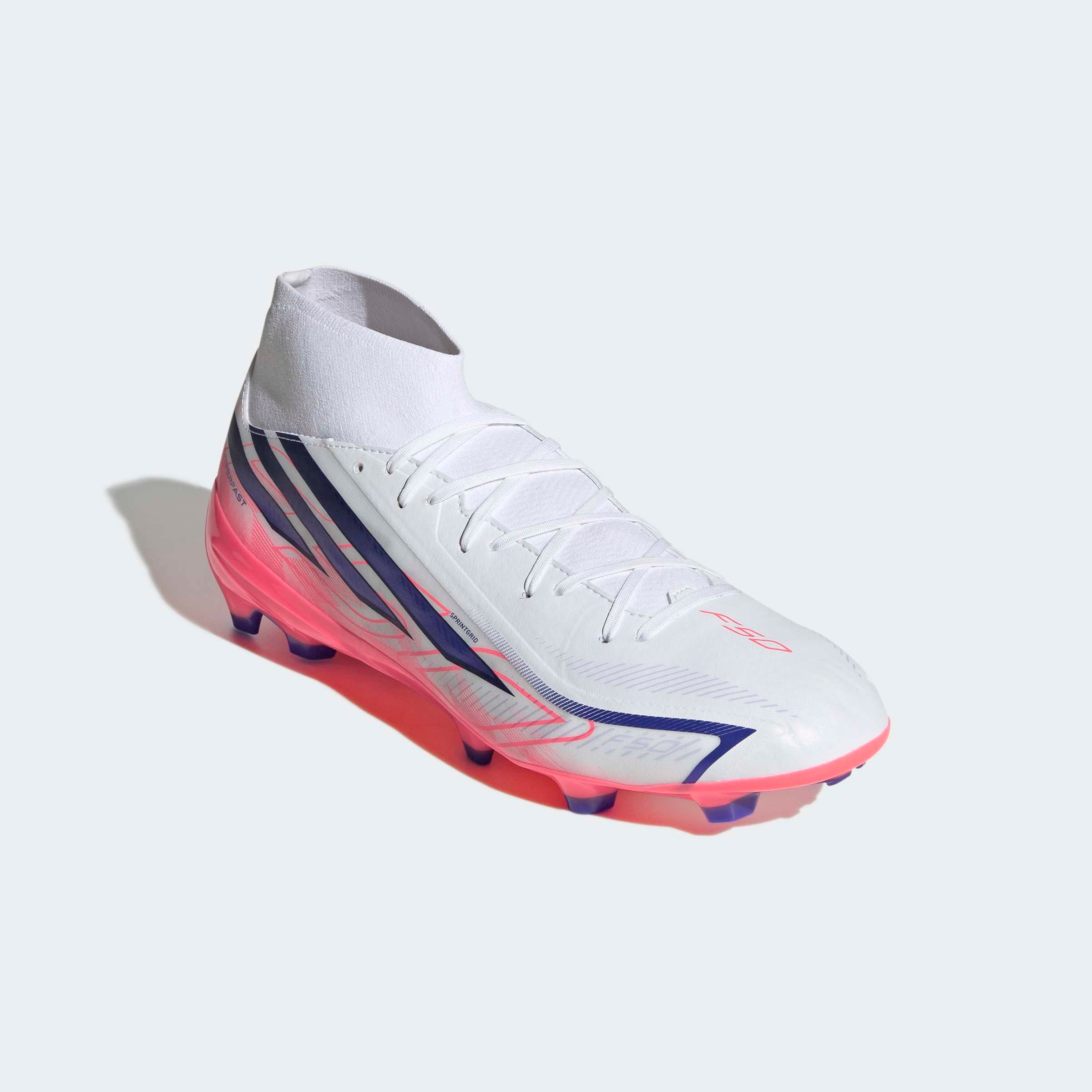 Chuteiras Adidas F50 Hyperfast League Mid FG Branco/Rosa Adidas