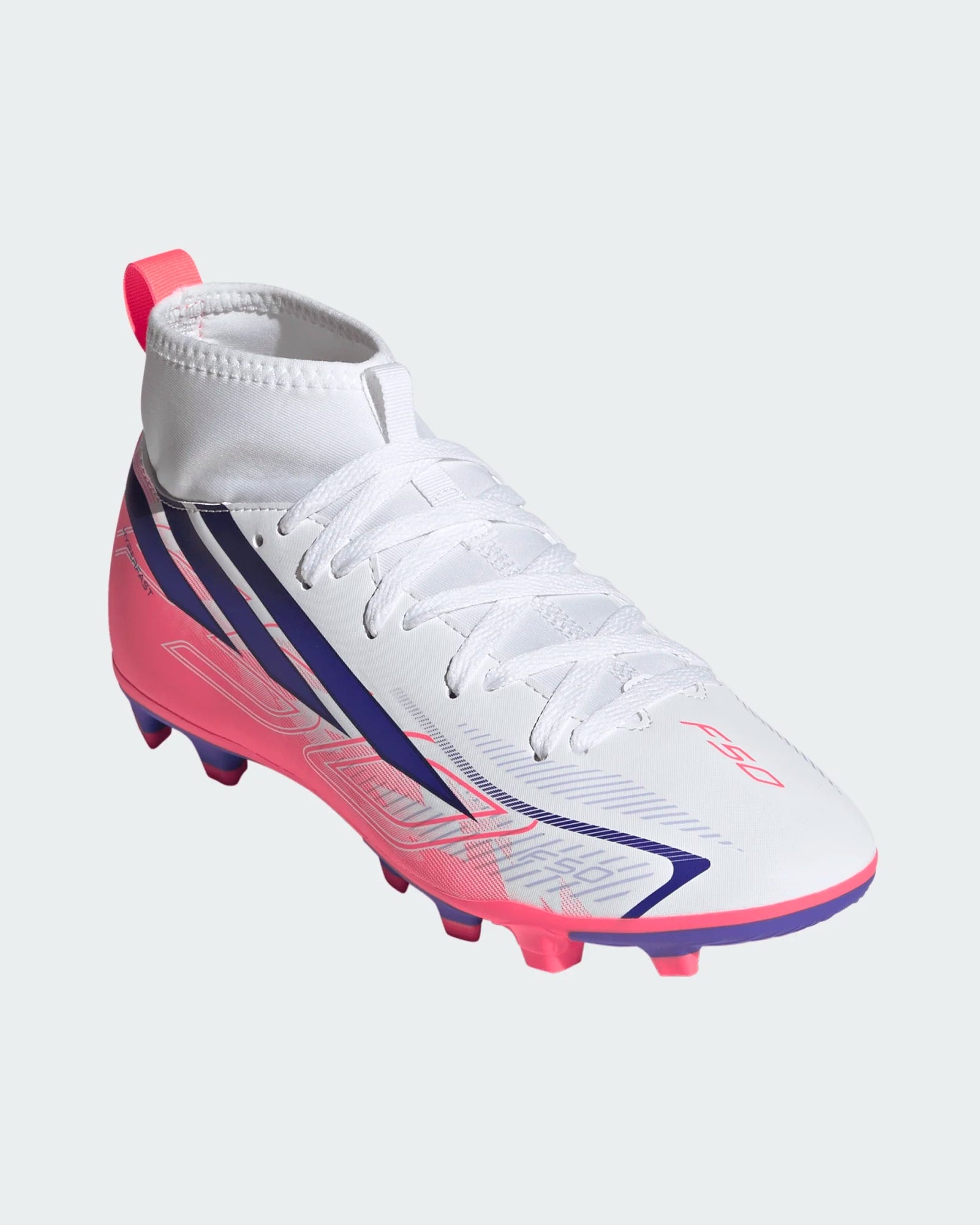 Chuteiras Criança Adidas F50 Hyperfast Club Branco/Roxo/Laranja Adidas