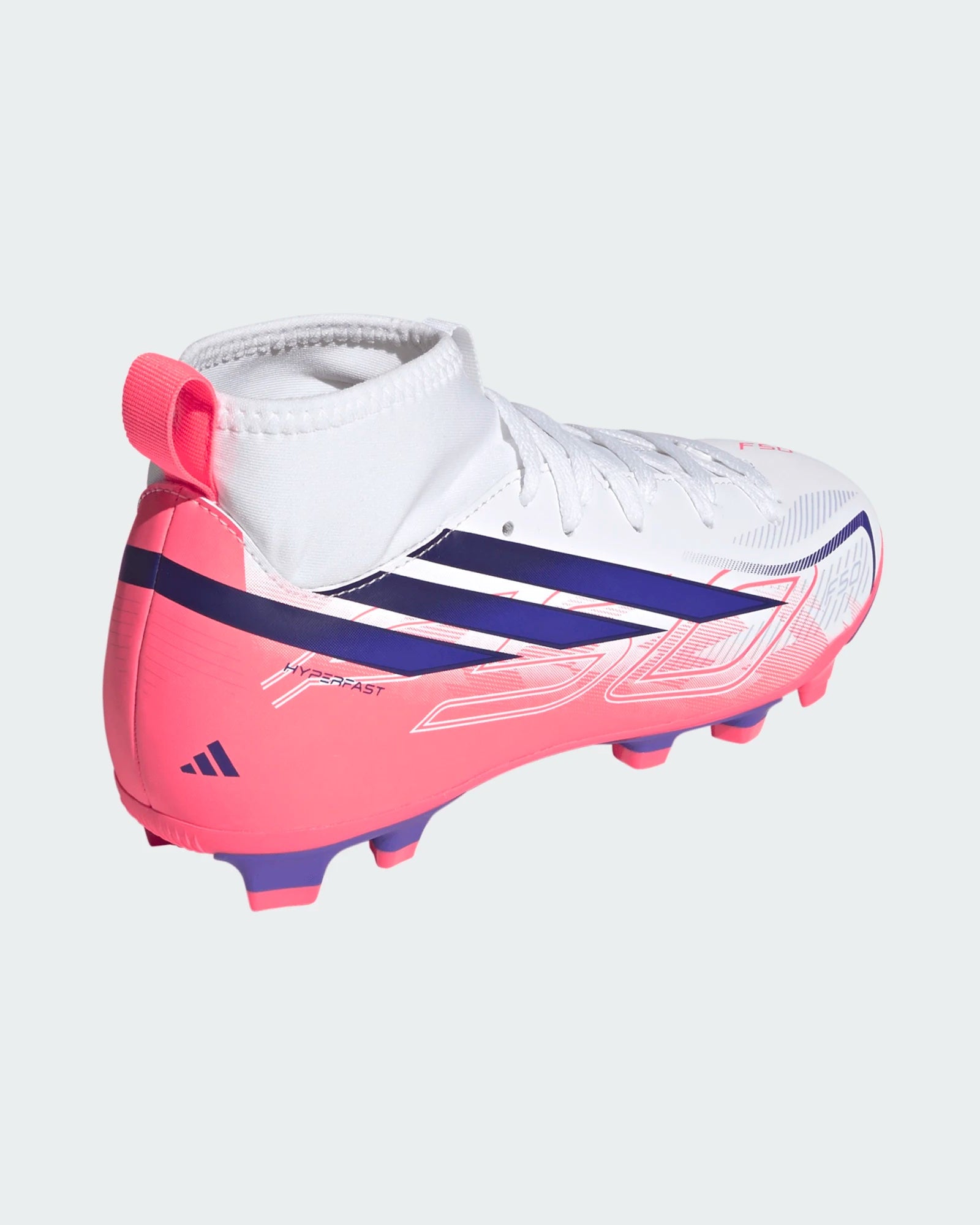 Chuteiras Criança Adidas F50 Hyperfast Club Branco/Roxo/Laranja Adidas