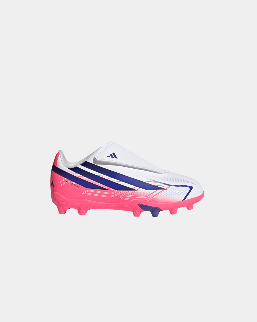 Chuteiras Criança Adidas F50 Hyperfast Club Vel FG/MG Branca/Rosa Adidas