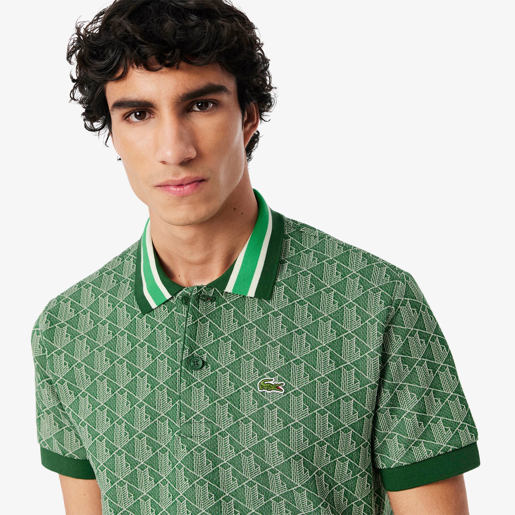Lacoste Polo Jacquard Monograma Verde Lacoste