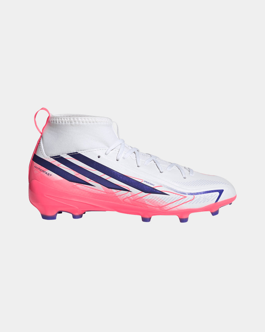 Chuteiras Adidas F50 Hyperfast League Mid FG Júnior Branco/Rosa Adidas