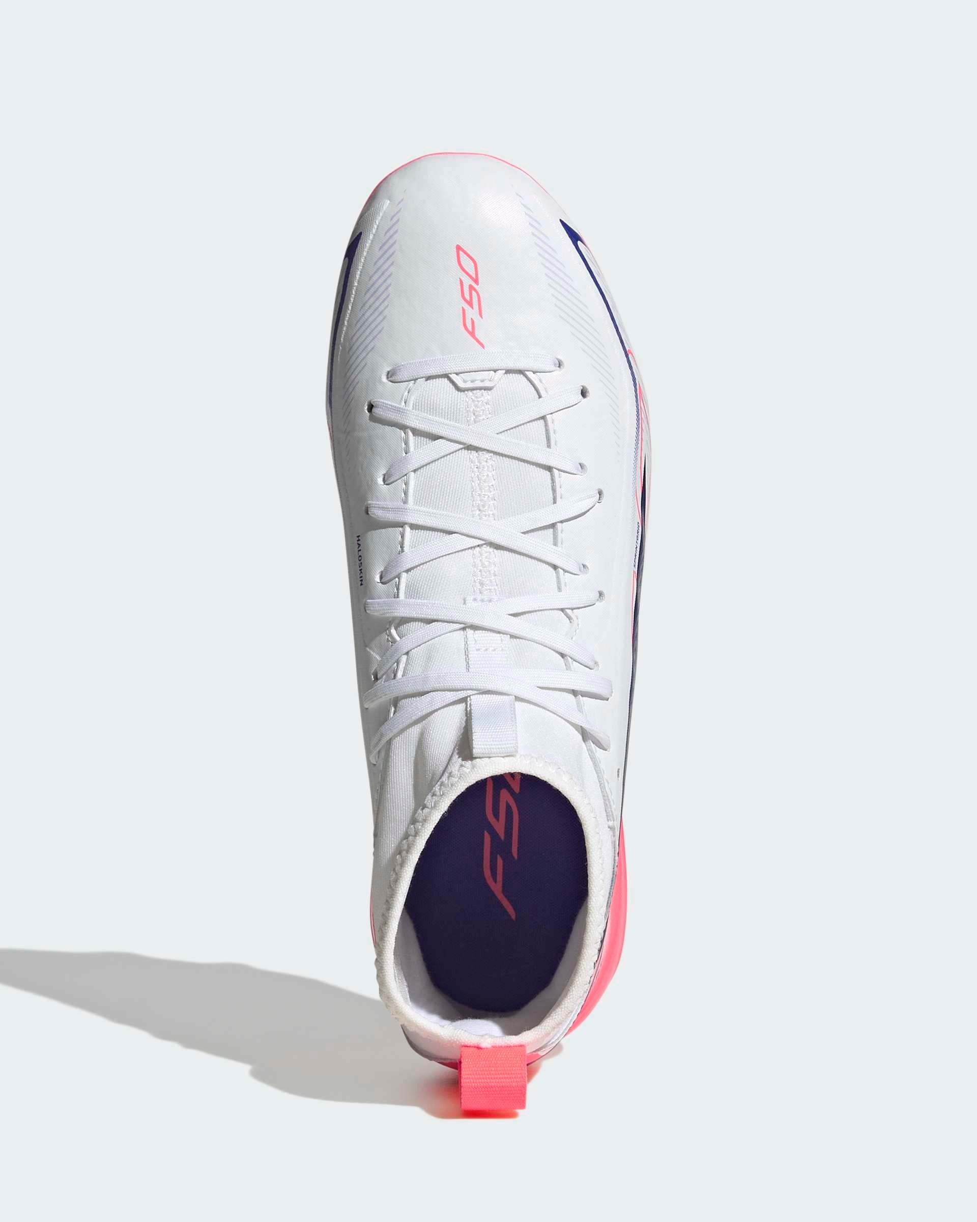Chuteiras Adidas F50 Hyperfast League Mid FG Júnior Branco/Rosa Adidas