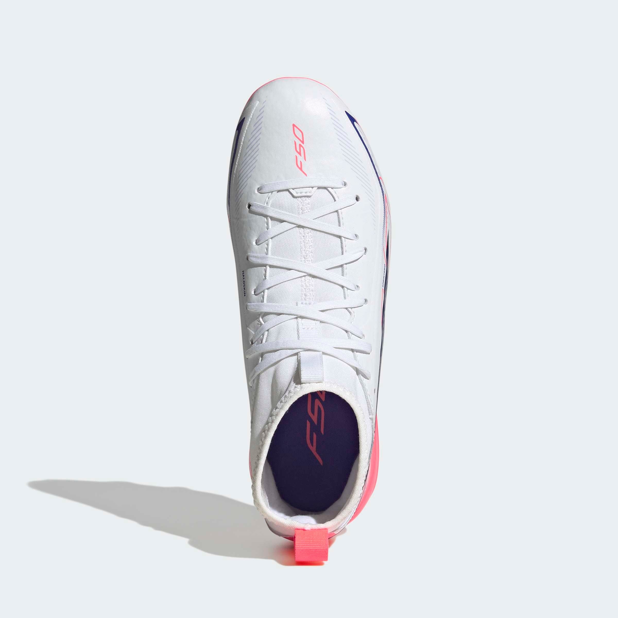 Chuteiras Adidas F50 Hyperfast League Mid FG Júnior Branco/Rosa Adidas