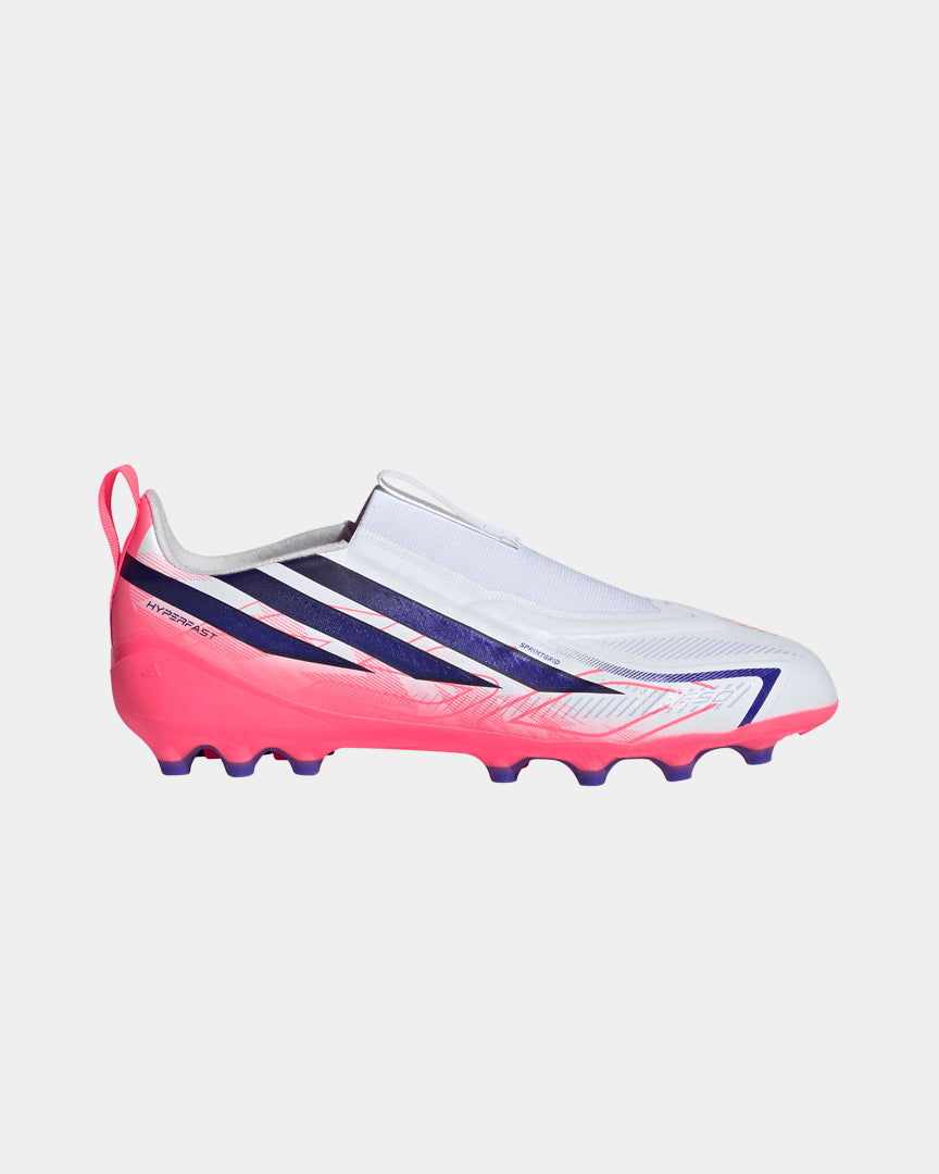 Chuteiras Adidas F50 Hyperfast League LL AG Júnior Branca/Rosa Adidas