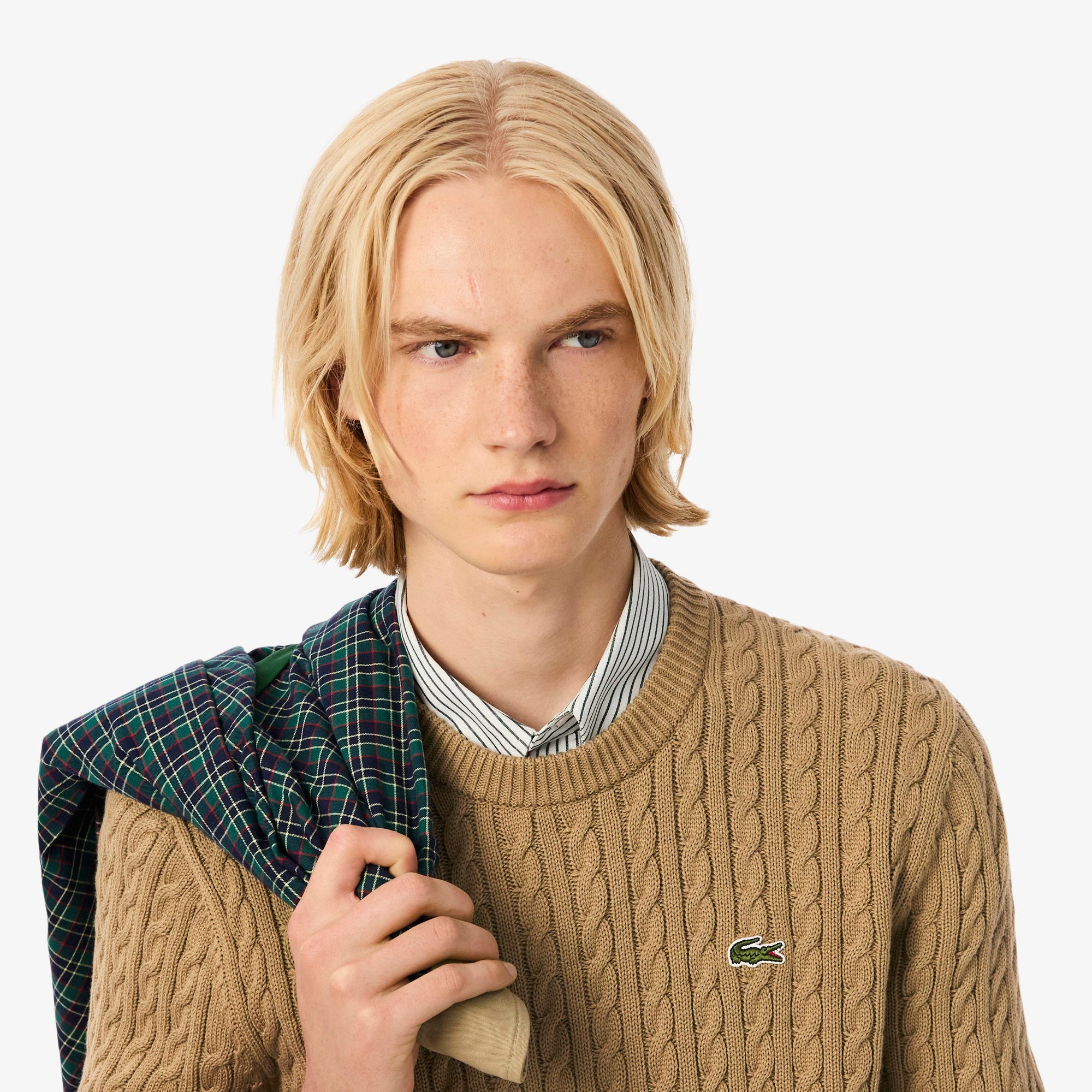 Lacoste Sweater de algodão e malha de cabo Bege Lacoste 