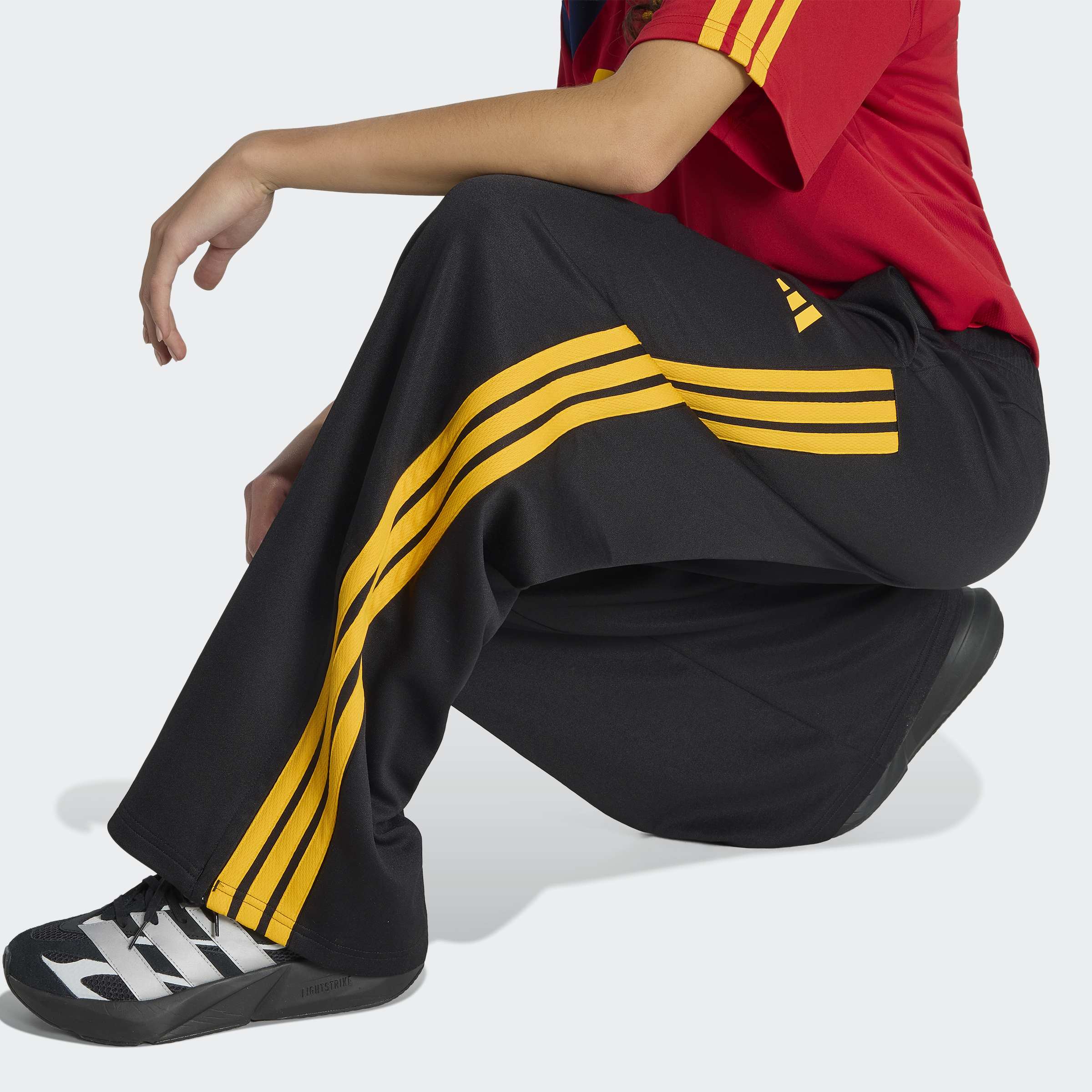 Calças Largas Mulher Adidas 3S Pretas/Amarelo Adidas 