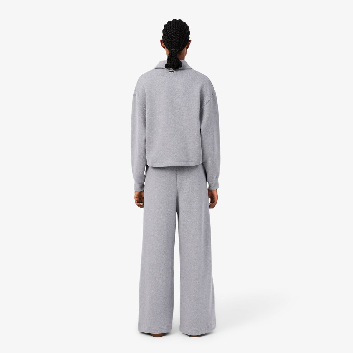 Calças de Fato de Treino Mulher Lacoste de Corte Evasê Canelado Cinza Lacoste 