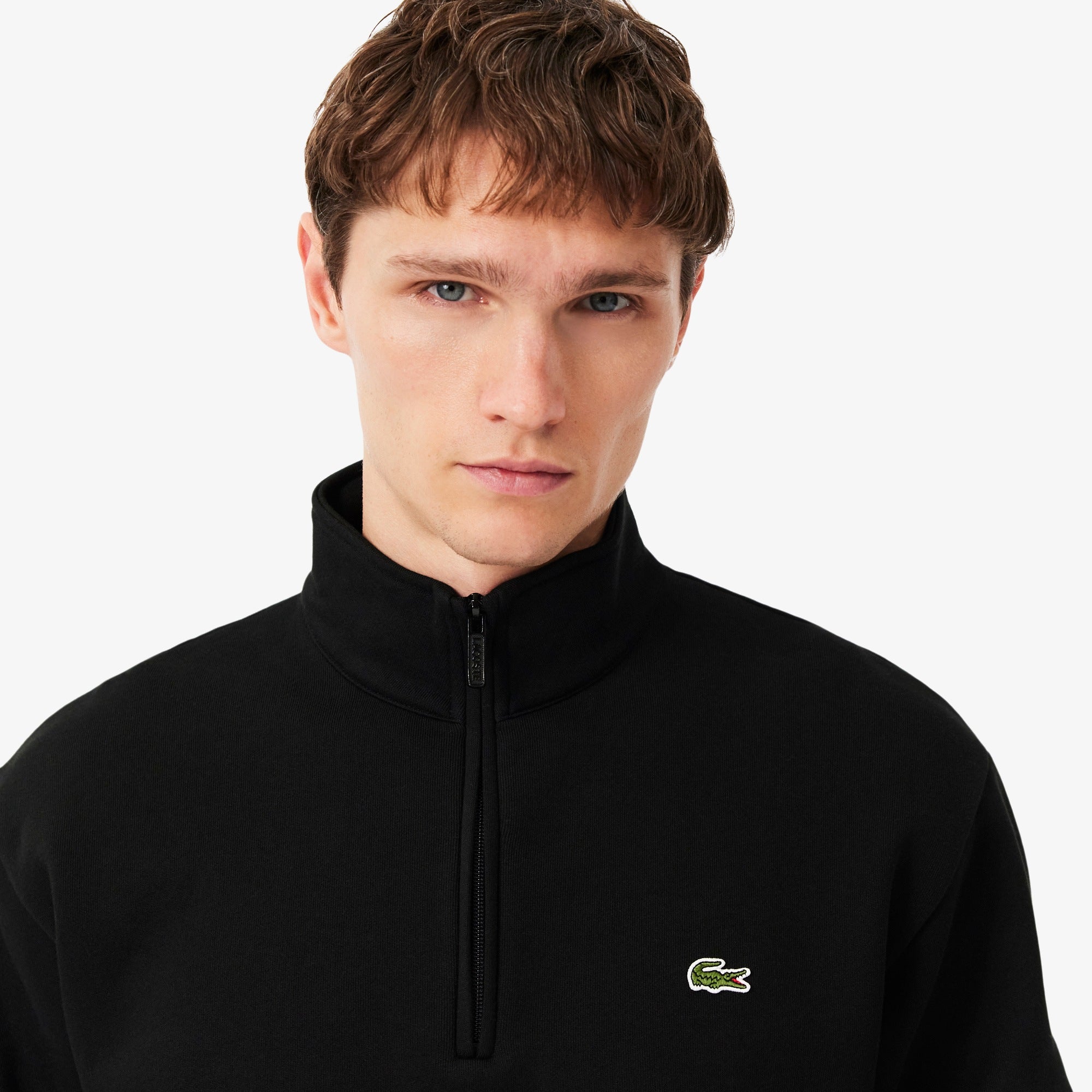 Camisola Cardada Homem Lacoste com Fecho e Gola Preta Lacoste 