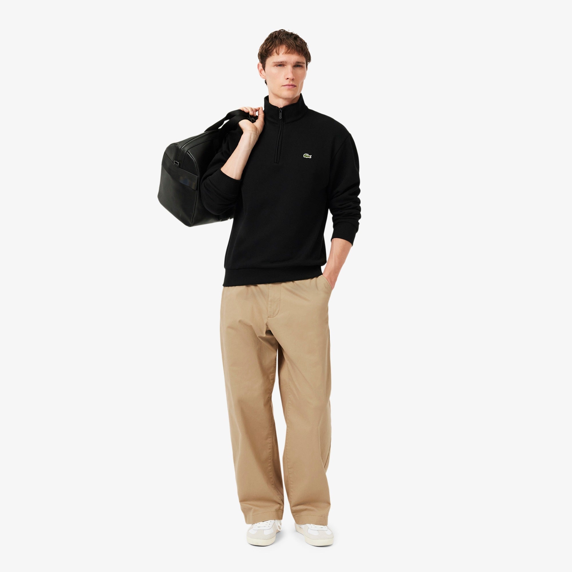 Camisola Cardada Homem Lacoste com Fecho e Gola Preta Lacoste 