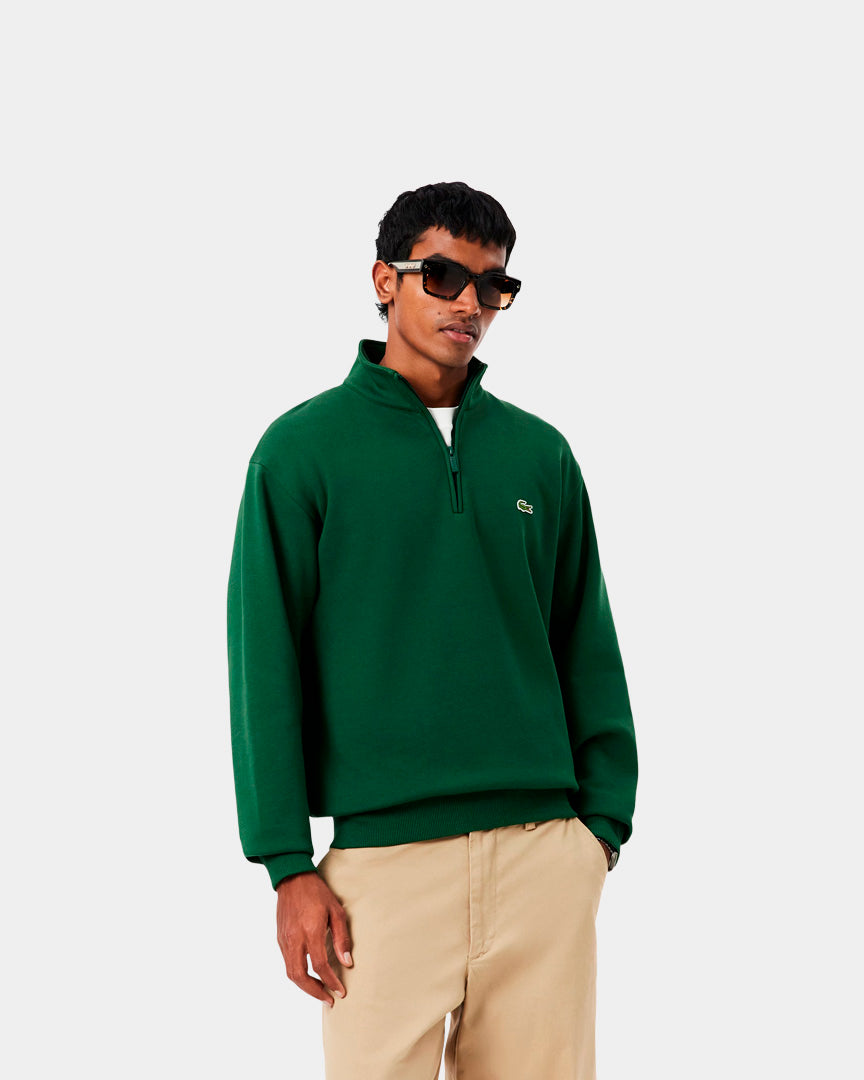 Camisola Cardada Homem Lacoste com Fecho e Gola Verde Lacoste 