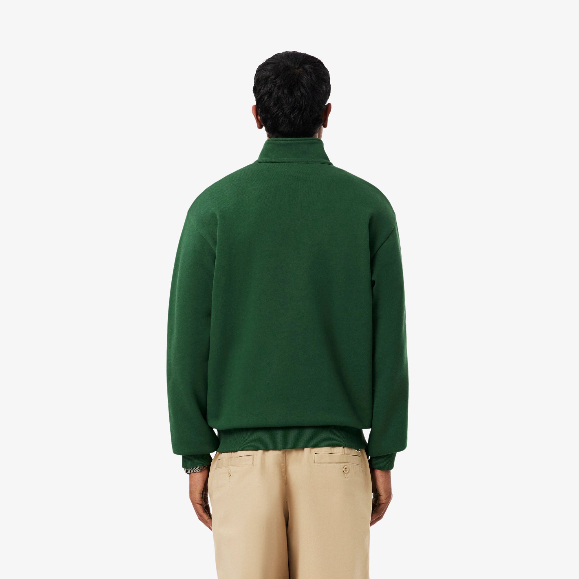 Camisola Cardada Homem Lacoste com Fecho e Gola Verde Lacoste 