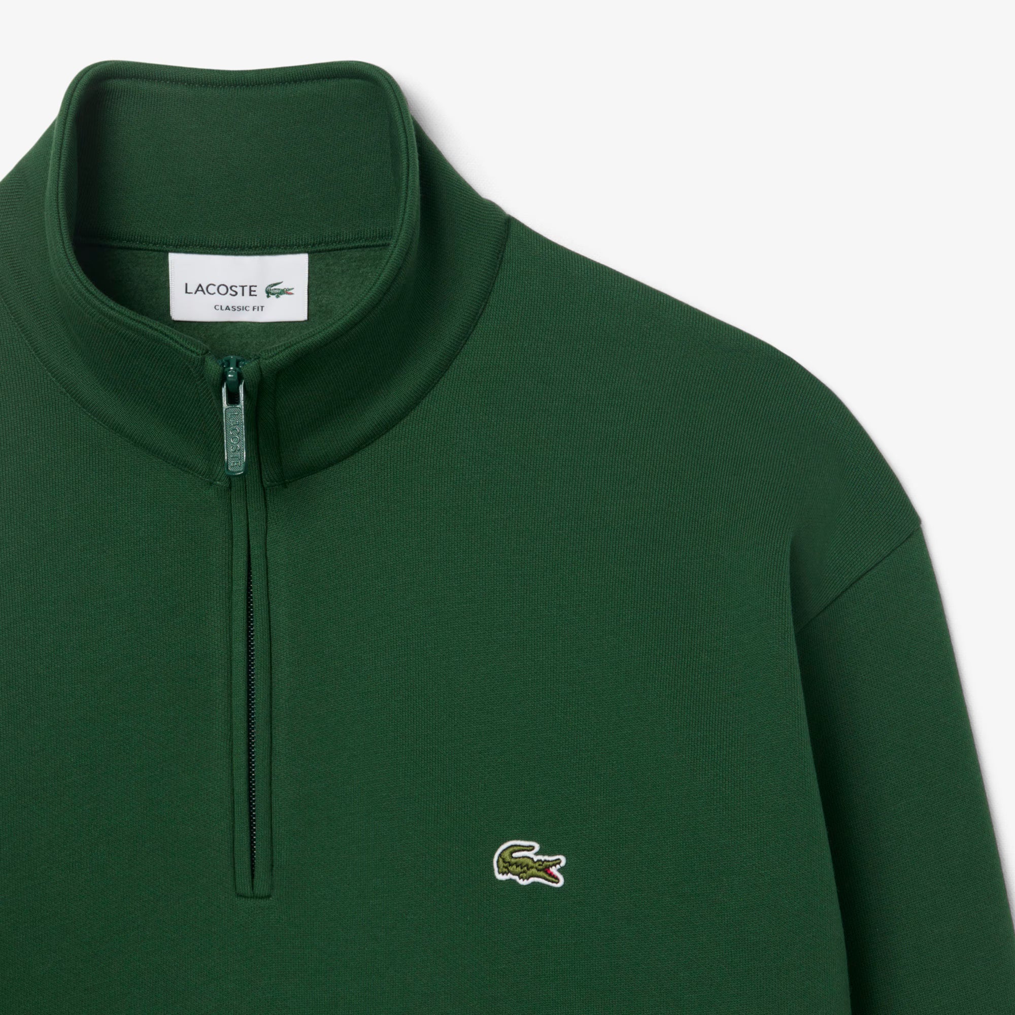 Camisola Cardada Homem Lacoste com Fecho e Gola Verde Lacoste 