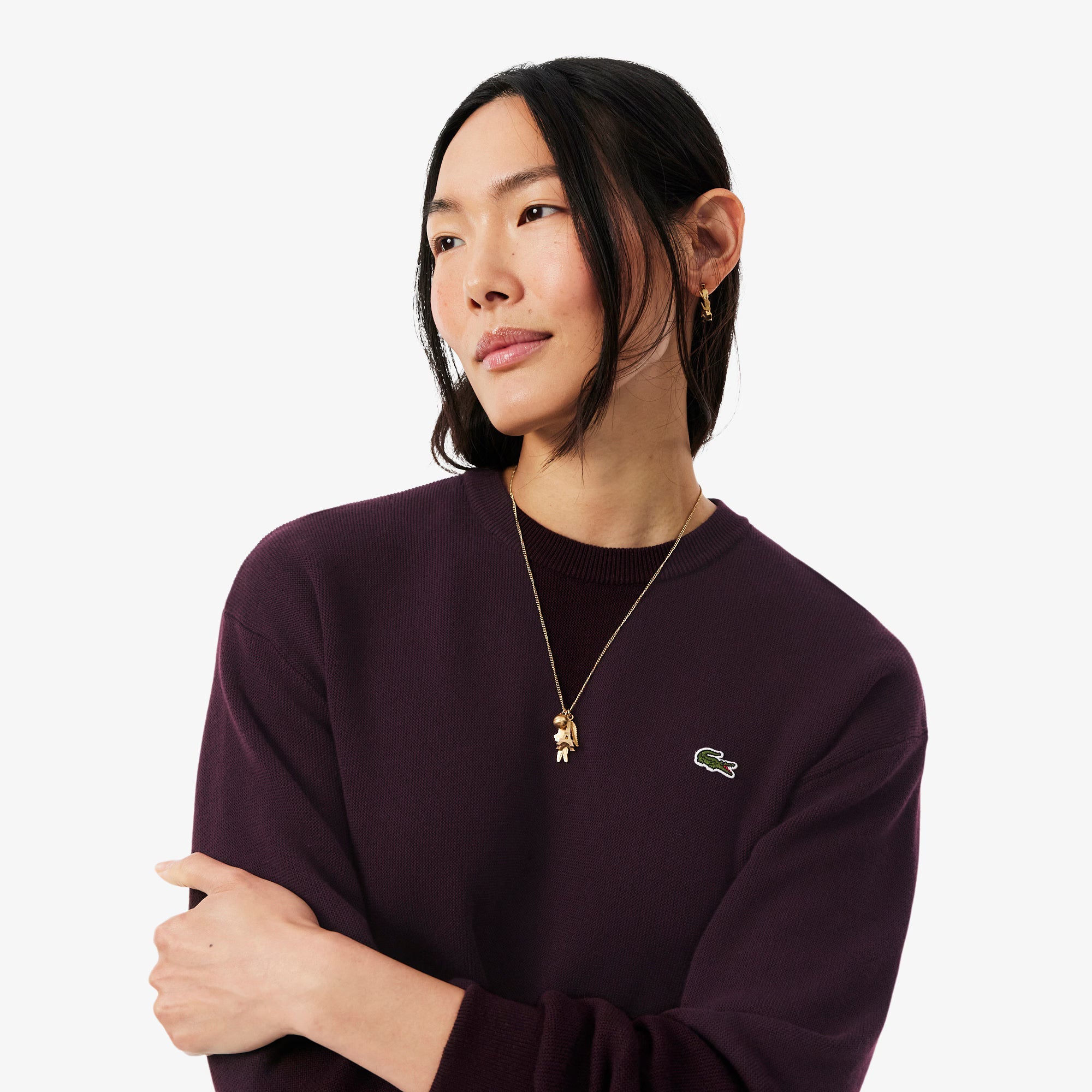 Camisola Mulher Lacoste Relaxed Fit em Algodão Castanho Lacoste 