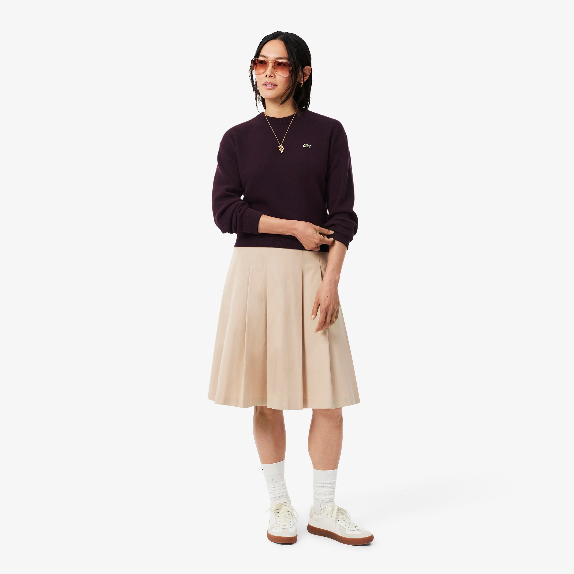 Camisola Mulher Lacoste Relaxed Fit em Algodão Castanho Lacoste 