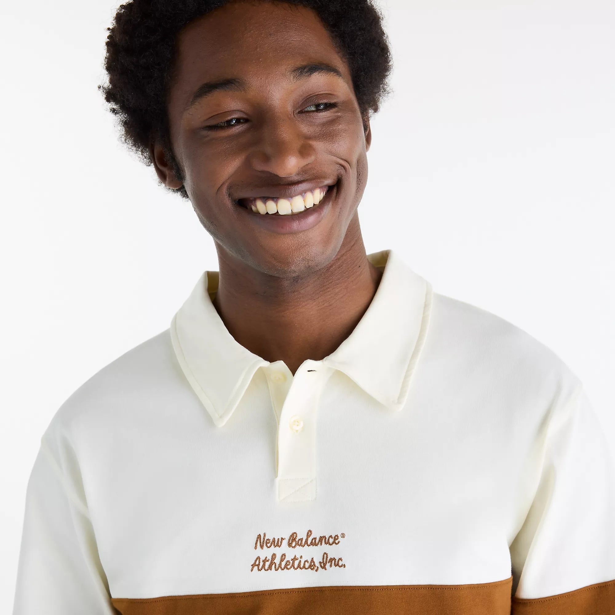 Camisola Polo Homem New Balance Legacy Rugby Bege/Castanho New Balance 