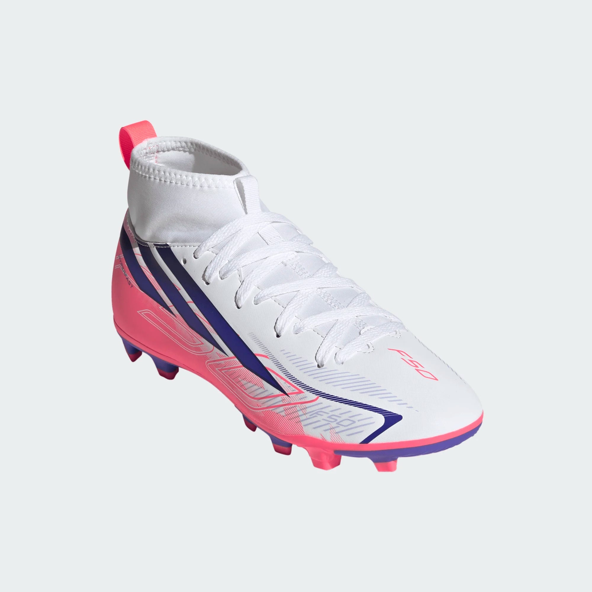 Chuteiras Criança Adidas F50 Hyperfast Club Branco/Roxo/Laranja Adidas 
