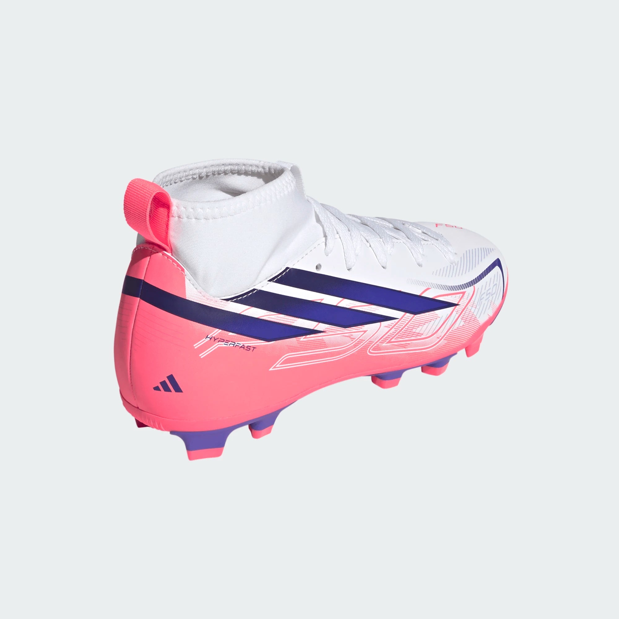 Chuteiras Criança Adidas F50 Hyperfast Club Branco/Roxo/Laranja Adidas 