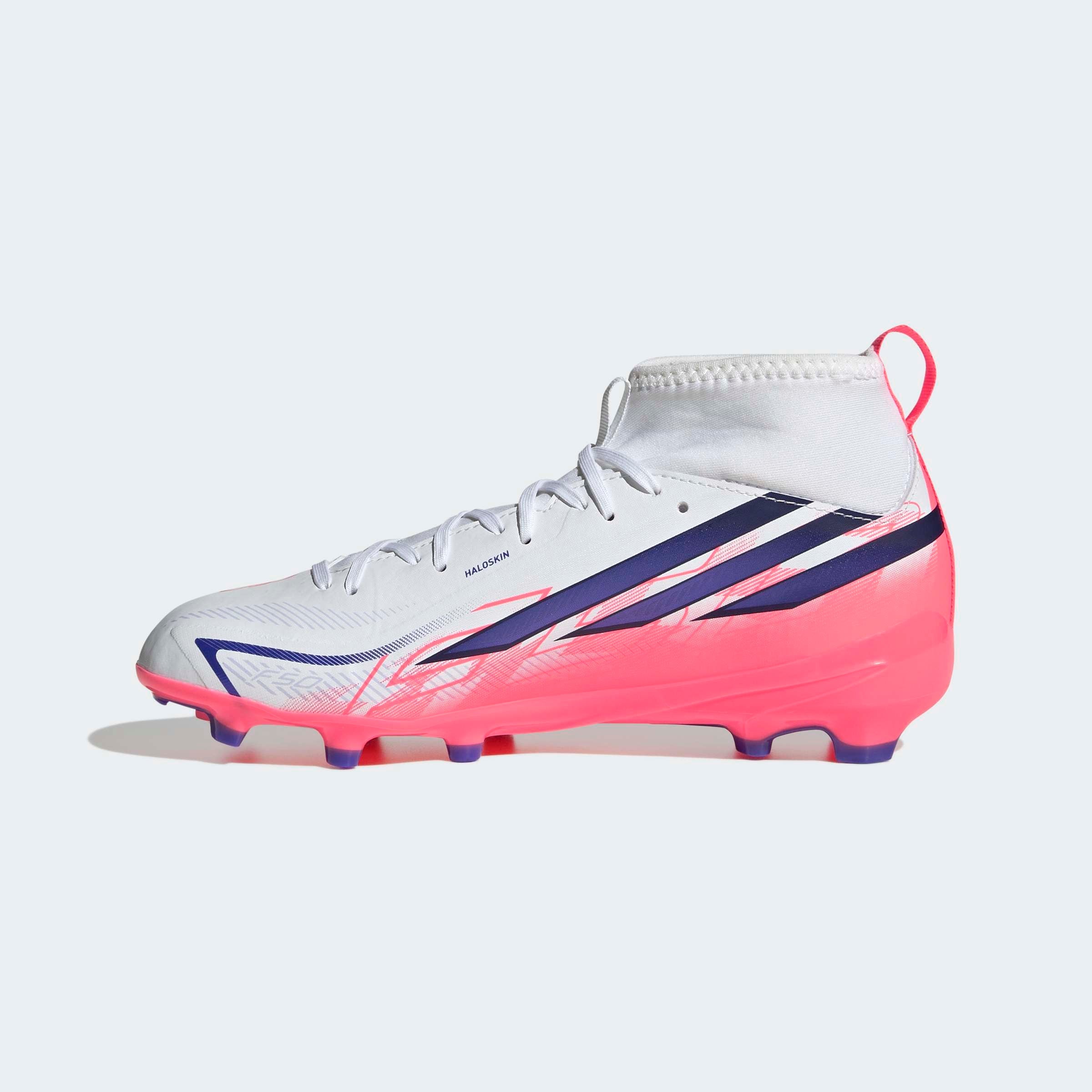 Chuteiras Adidas F50 Hyperfast League Mid FG Júnior Branco/Rosa Adidas 