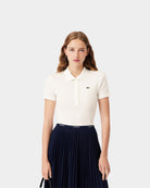 Polo Mulher Lacoste L.12.D de Algodão Canelado Slim Fit Branco Lacoste 