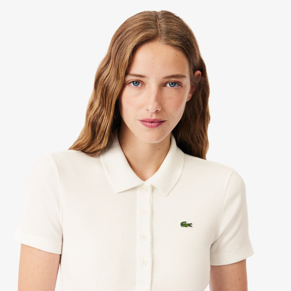 Polo Mulher Lacoste L.12.D de Algodão Canelado Slim Fit Branco Lacoste 