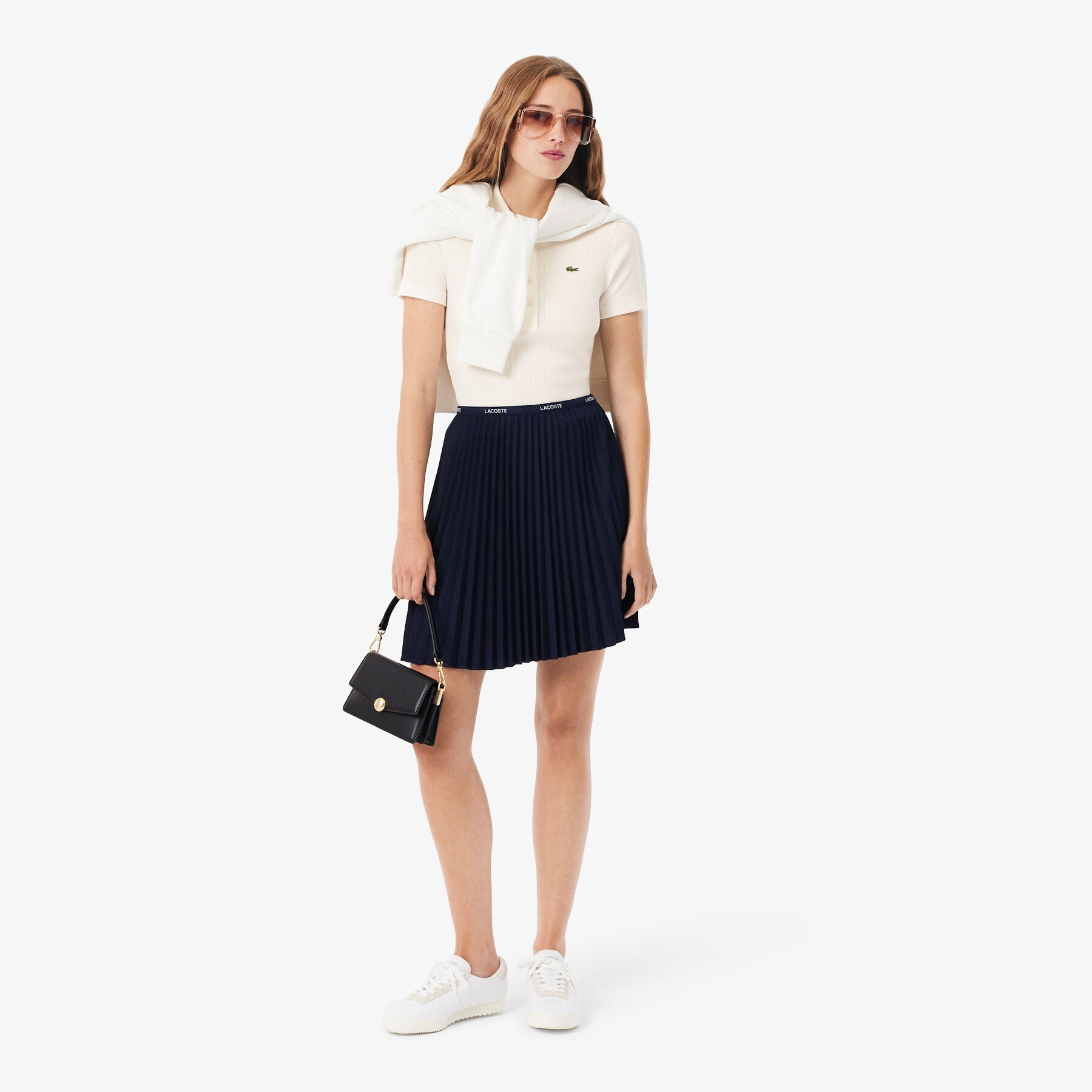 Polo Mulher Lacoste L.12.D de Algodão Canelado Slim Fit Branco Lacoste 