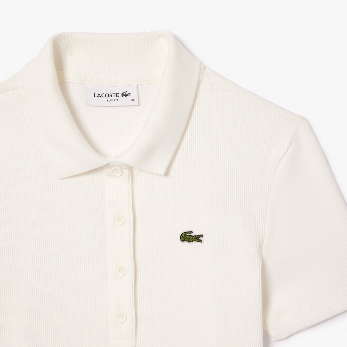 Polo Mulher Lacoste L.12.D de Algodão Canelado Slim Fit Branco Lacoste 