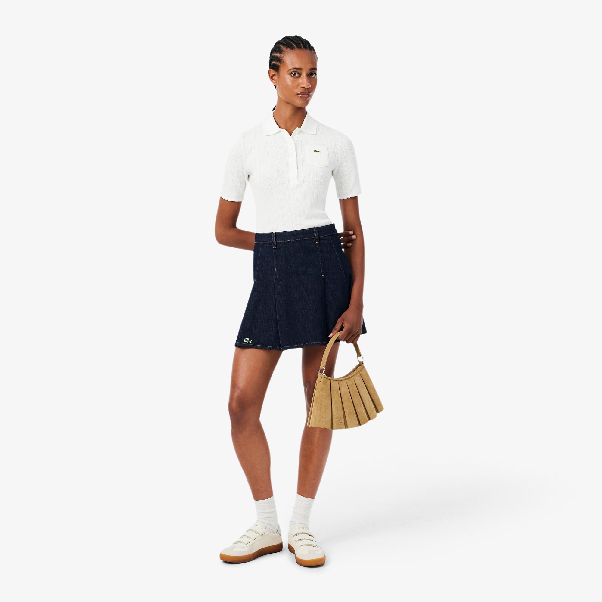 Saia Curta Lacoste Plissada de Ganga Azul Lacoste 