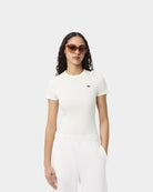 T-shirt Mulher Lacoste Algodão Canelado Slim Fit Branca Lacoste 