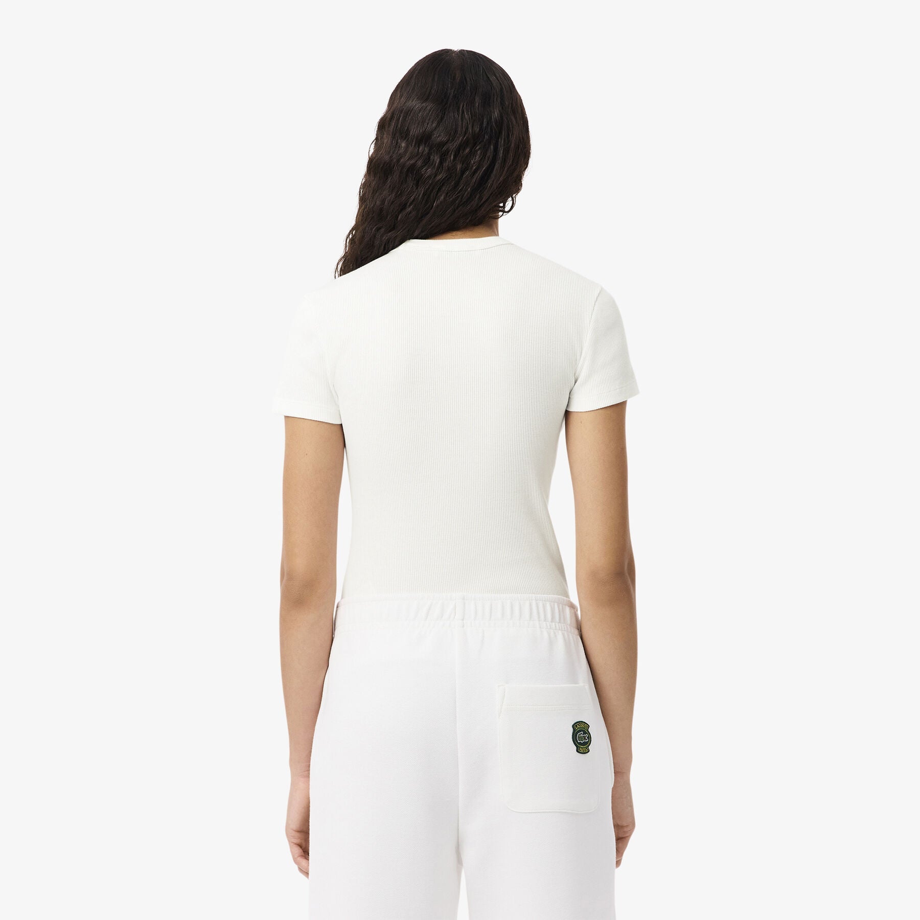 T-shirt Mulher Lacoste Algodão Canelado Slim Fit Branca Lacoste 