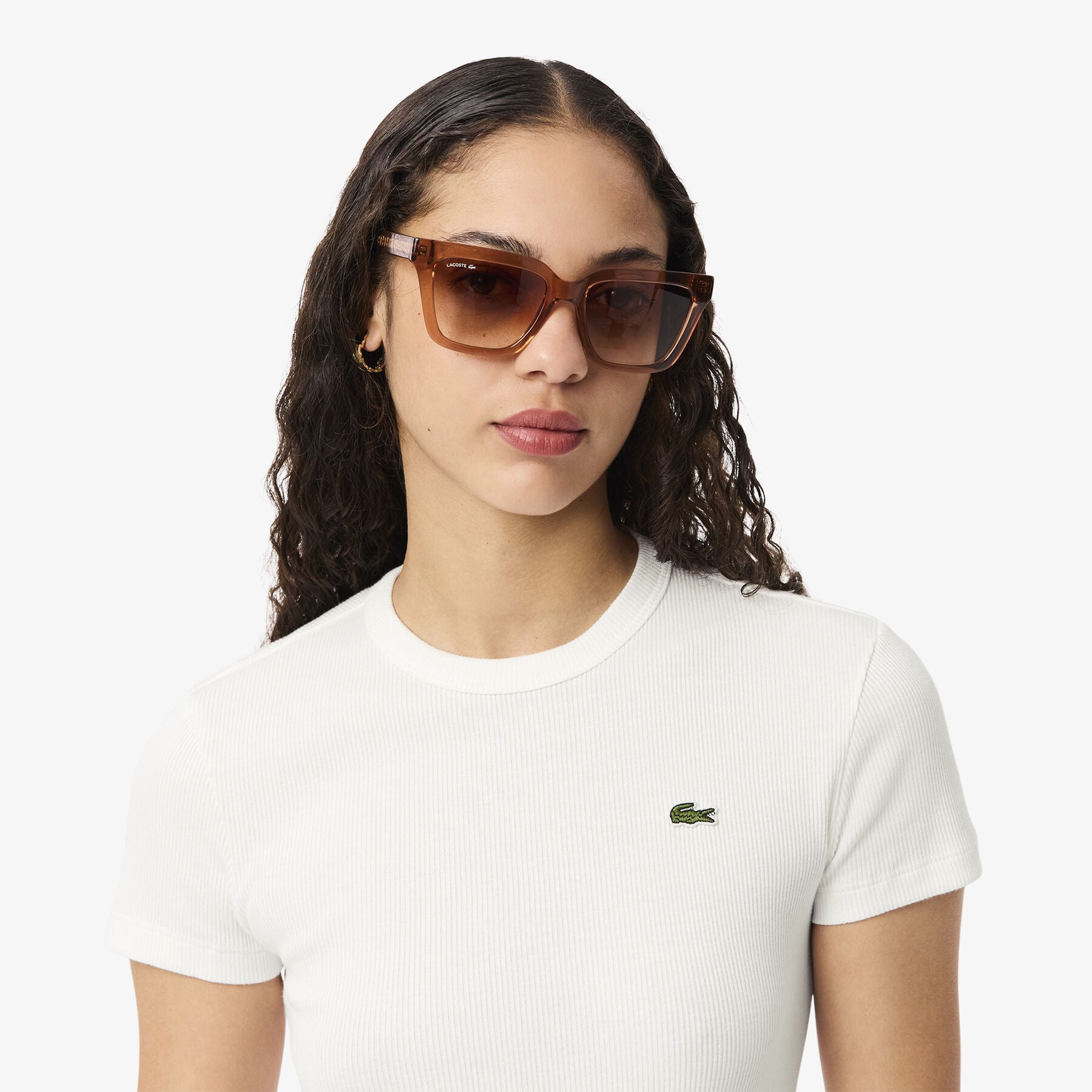 T-shirt Mulher Lacoste Algodão Canelado Slim Fit Branca Lacoste 