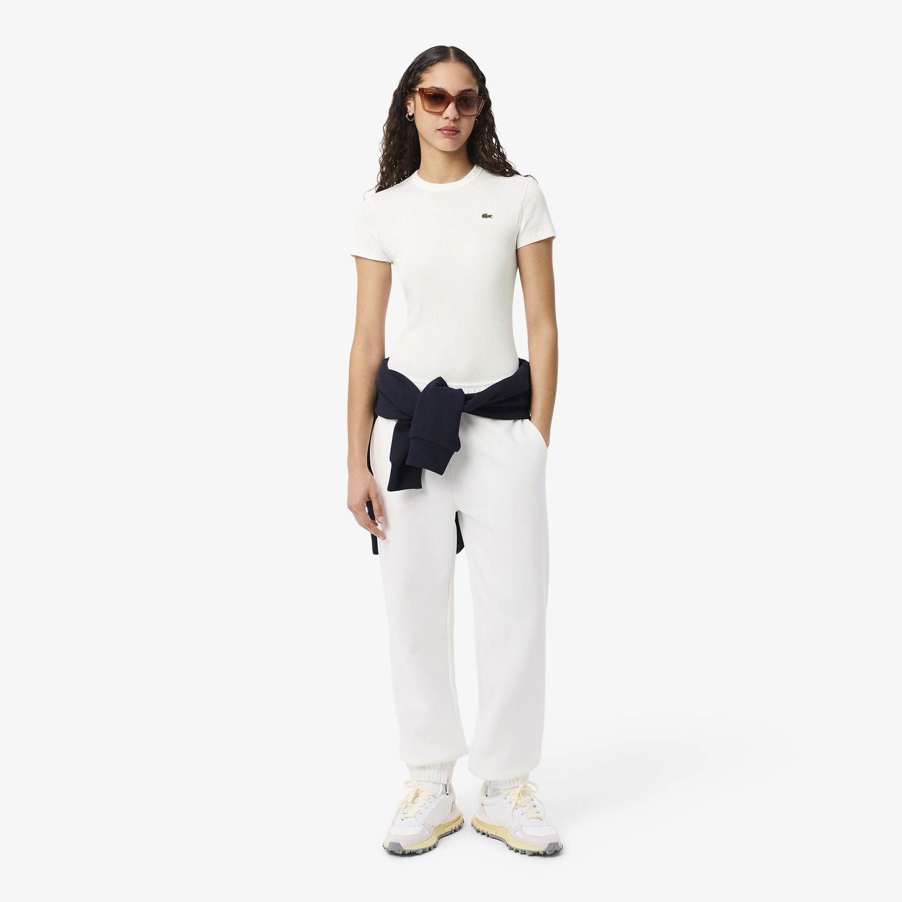 T-shirt Mulher Lacoste Algodão Canelado Slim Fit Branca Lacoste 