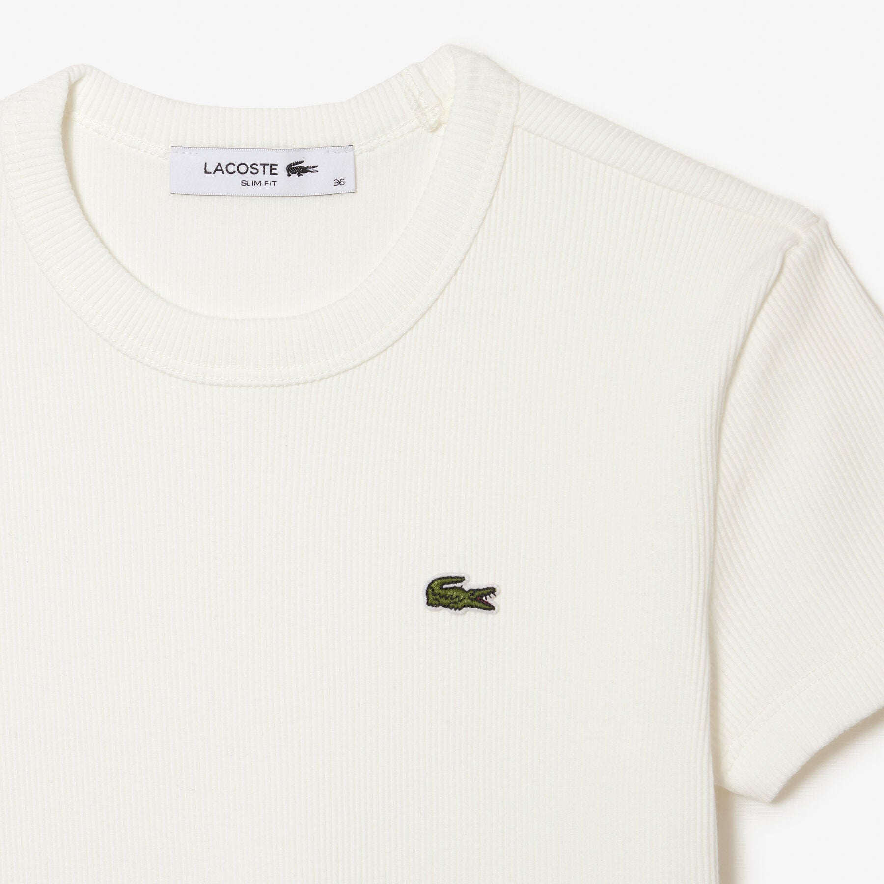 T-shirt Mulher Lacoste Algodão Canelado Slim Fit Branca Lacoste 